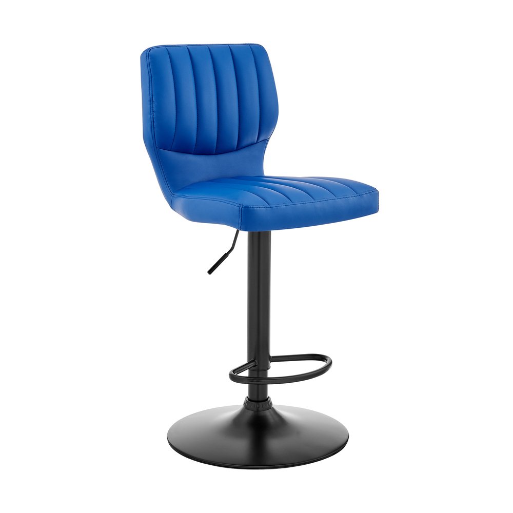 Blue And Black Fabric And Iron Adjustable Height Swivel Bar Chair HomeRoots