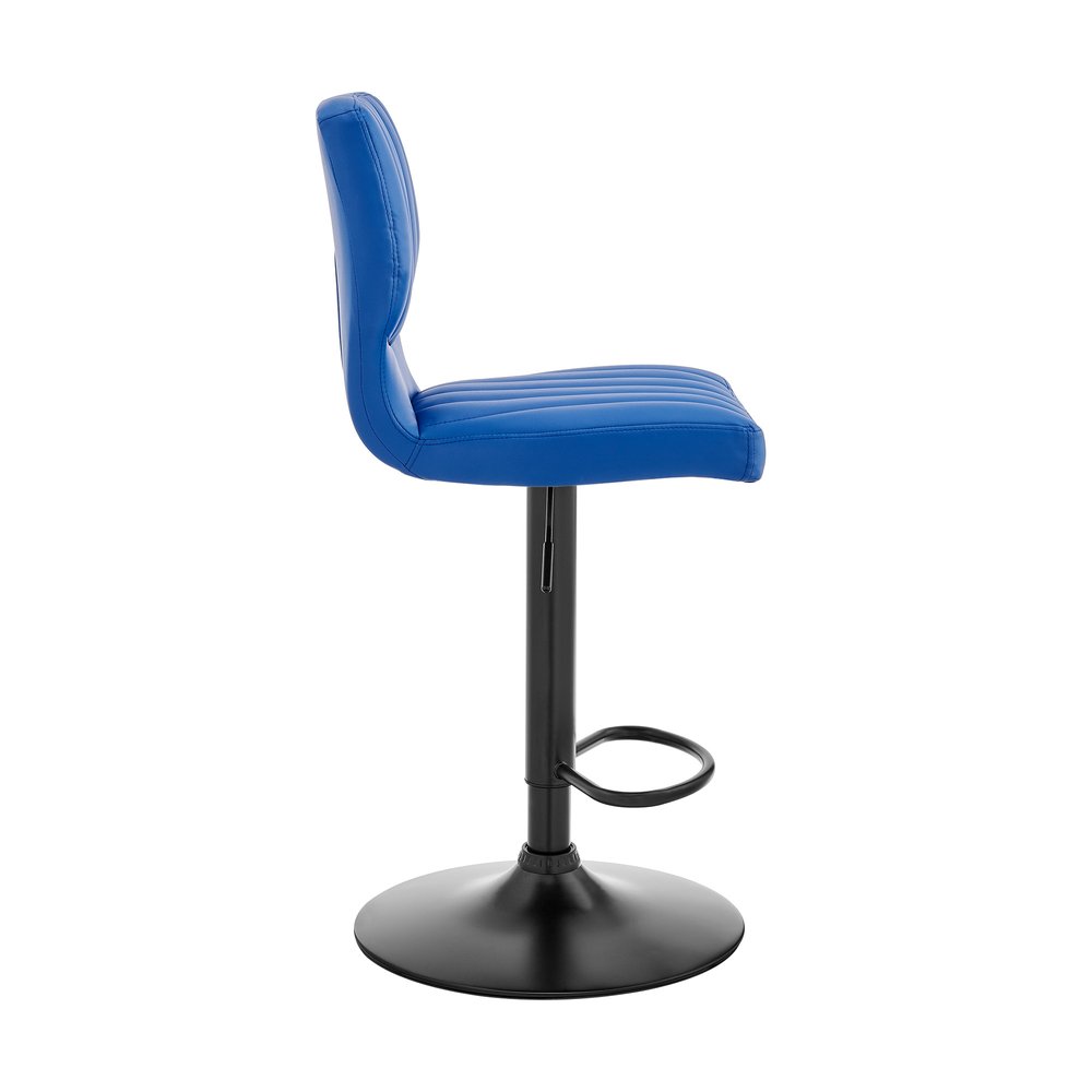 Blue And Black Fabric And Iron Adjustable Height Swivel Bar Chair HomeRoots