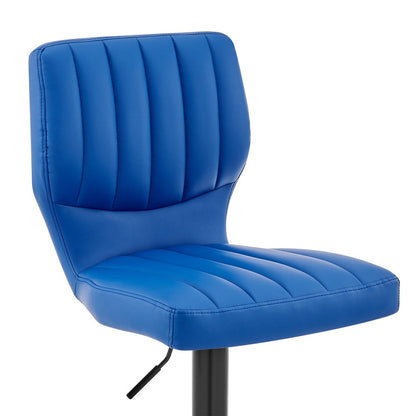 Blue And Black Fabric And Iron Adjustable Height Swivel Bar Chair HomeRoots