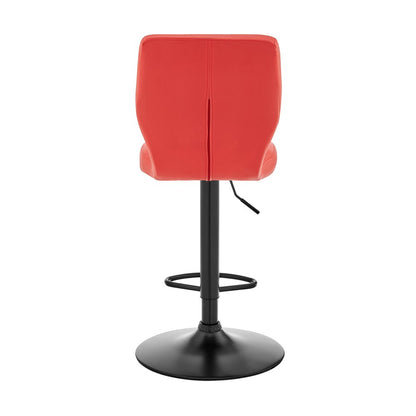 Red And Black Fabric And Faux Leather And Iron Adjustable Height Swivel Bar Chair HomeRoots