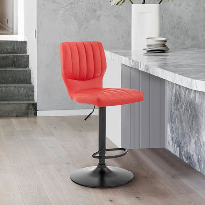 Red And Black Fabric And Faux Leather And Iron Adjustable Height Swivel Bar Chair HomeRoots
