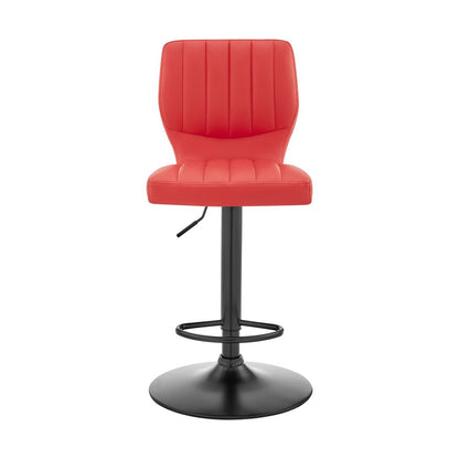 Red And Black Fabric And Faux Leather And Iron Adjustable Height Swivel Bar Chair HomeRoots