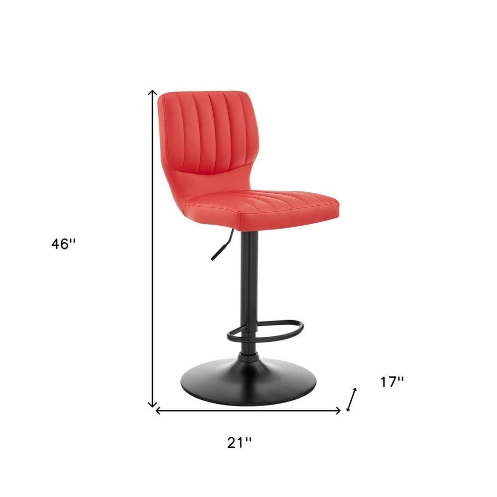 Red And Black Fabric And Faux Leather And Iron Adjustable Height Swivel Bar Chair HomeRoots