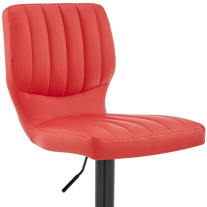 Red And Black Fabric And Faux Leather And Iron Adjustable Height Swivel Bar Chair HomeRoots