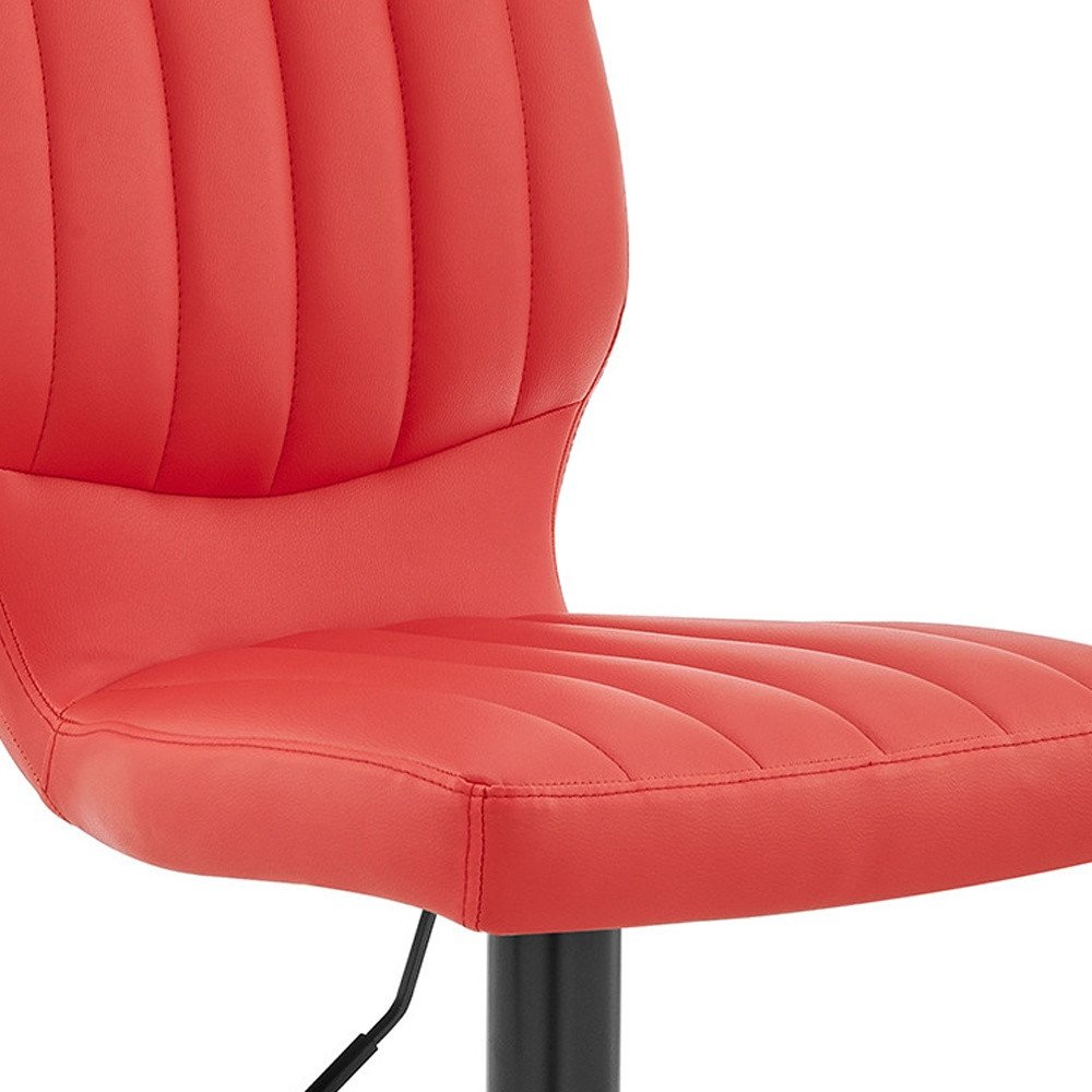 Red And Black Fabric And Faux Leather And Iron Adjustable Height Swivel Bar Chair HomeRoots