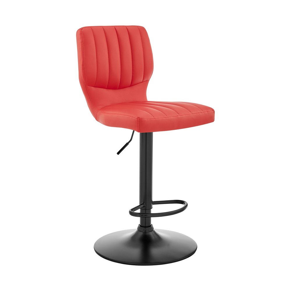 Red And Black Fabric And Faux Leather And Iron Adjustable Height Swivel Bar Chair HomeRoots