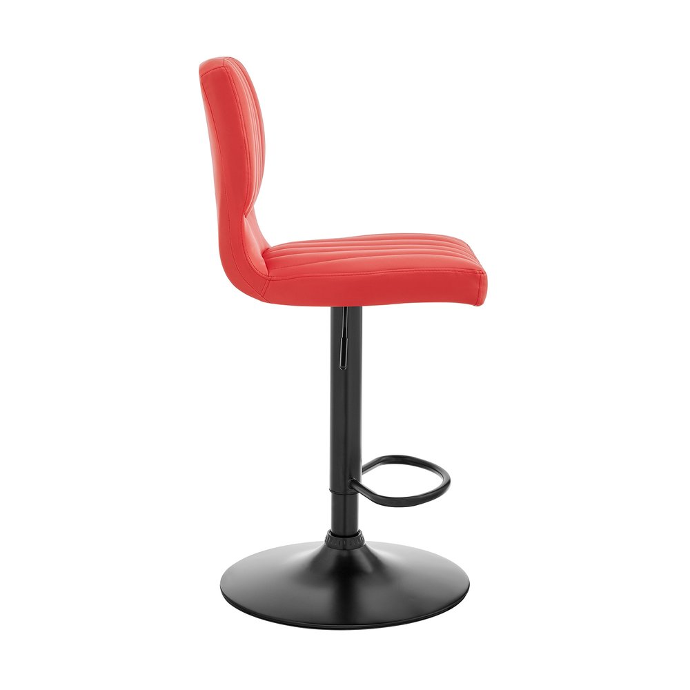 Red And Black Fabric And Faux Leather And Iron Adjustable Height Swivel Bar Chair HomeRoots
