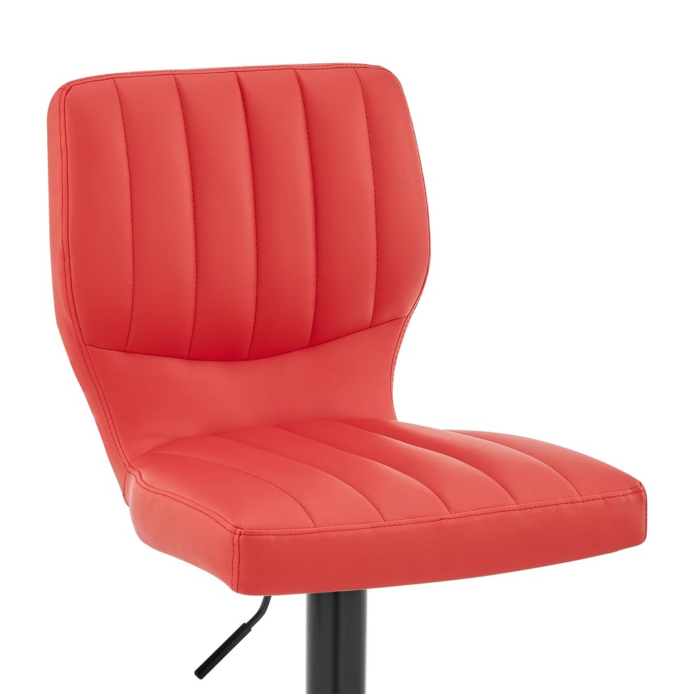 Red And Black Fabric And Faux Leather And Iron Adjustable Height Swivel Bar Chair HomeRoots