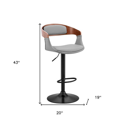 24" Gray And Black Iron Swivel Low Back Adjustable Height Bar Chair HomeRoots