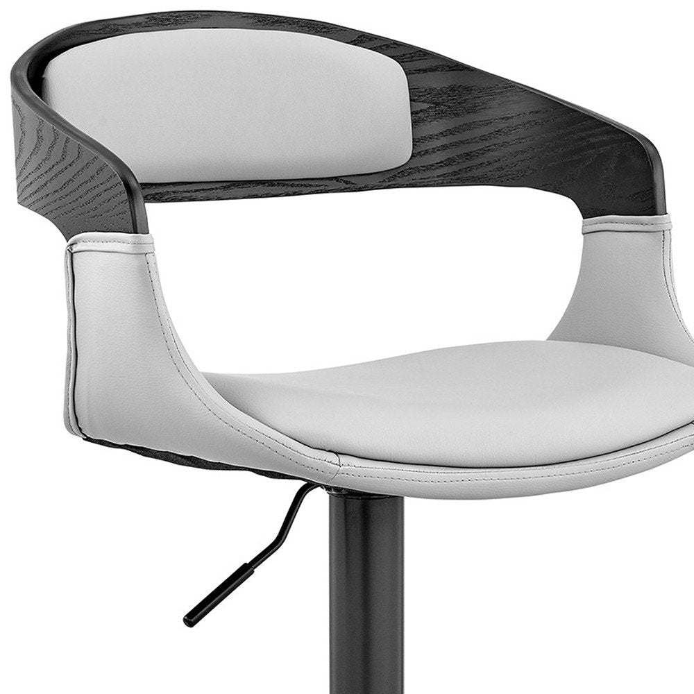 Gray And Black Fabric And Faux Leather And Iron Low Back Adjustable Height Swivel Bar Chair HomeRoots