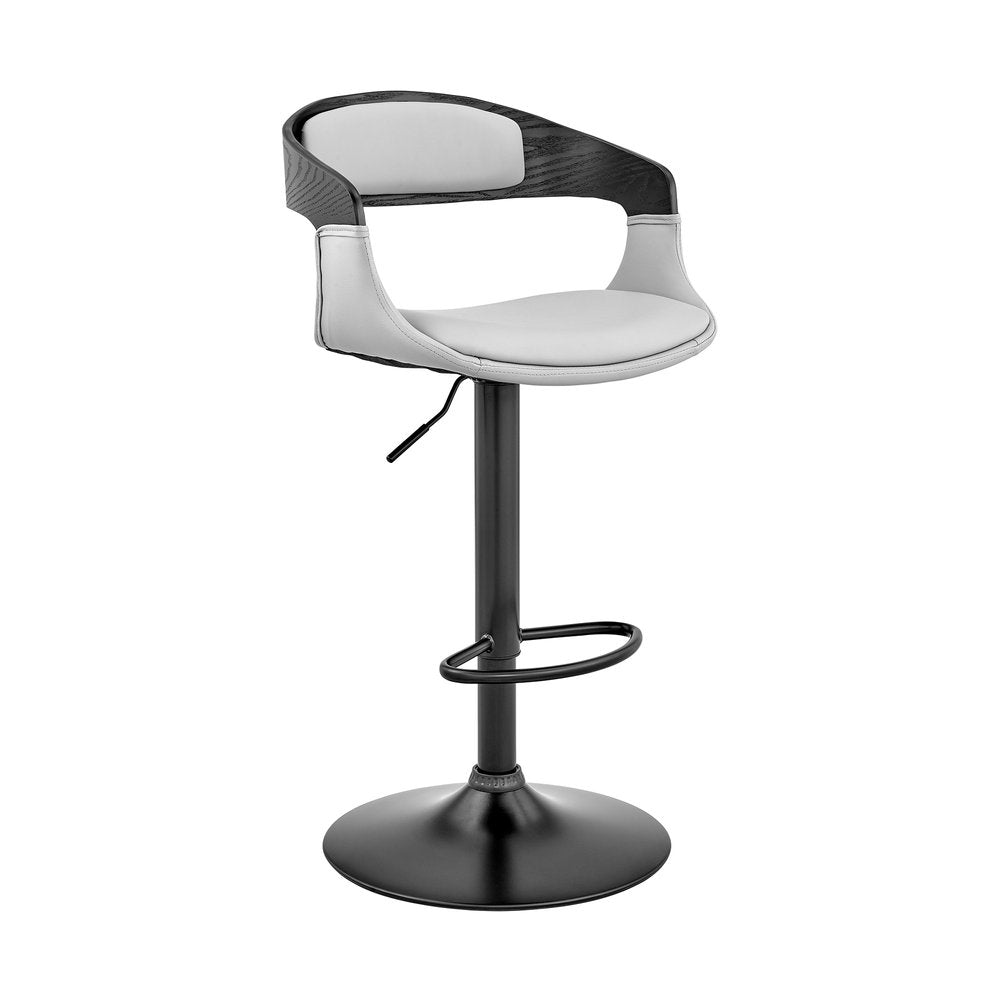 Gray And Black Fabric And Faux Leather And Iron Low Back Adjustable Height Swivel Bar Chair HomeRoots
