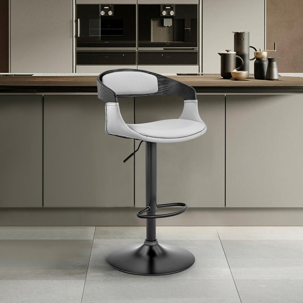 Gray And Black Fabric And Faux Leather And Iron Low Back Adjustable Height Swivel Bar Chair HomeRoots