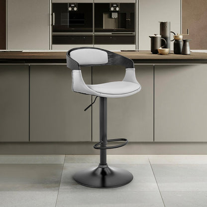 Gray And Black Fabric And Faux Leather And Iron Low Back Adjustable Height Swivel Bar Chair HomeRoots