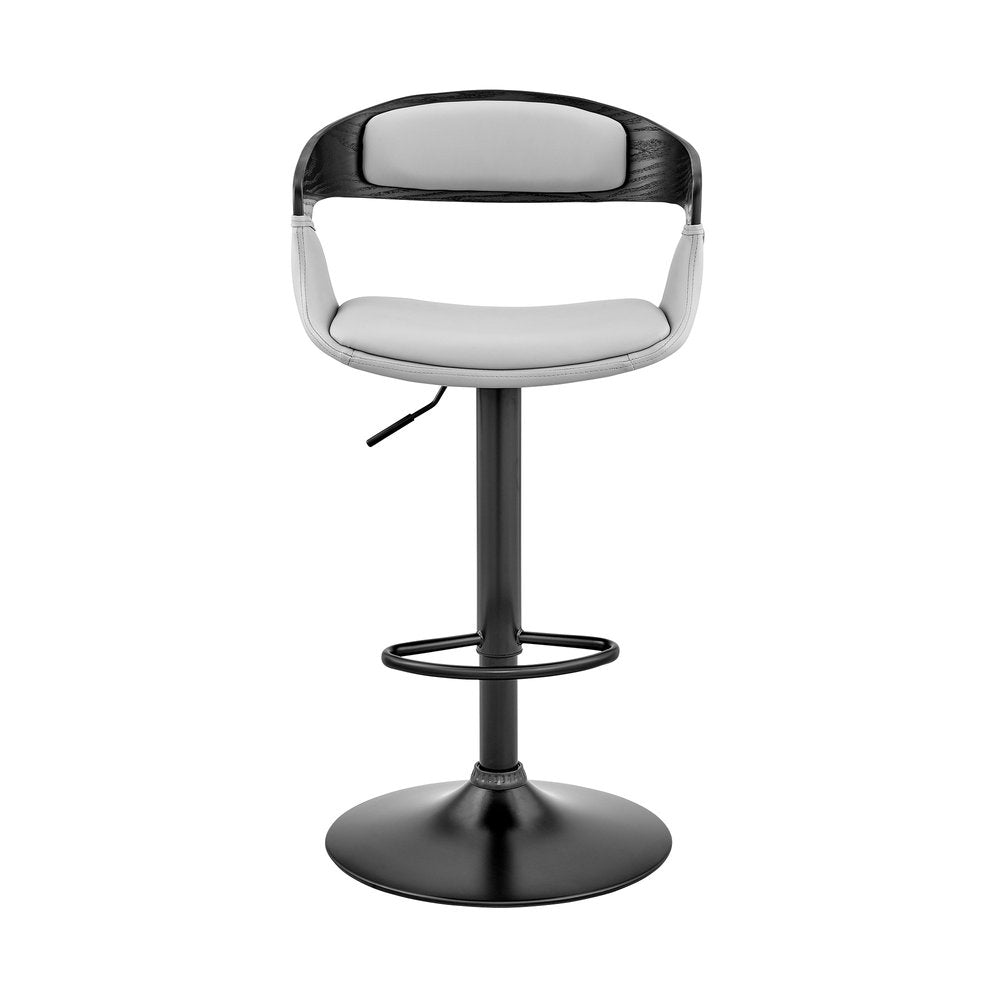 Gray And Black Fabric And Faux Leather And Iron Low Back Adjustable Height Swivel Bar Chair HomeRoots