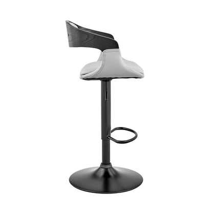 Gray And Black Fabric And Faux Leather And Iron Low Back Adjustable Height Swivel Bar Chair HomeRoots