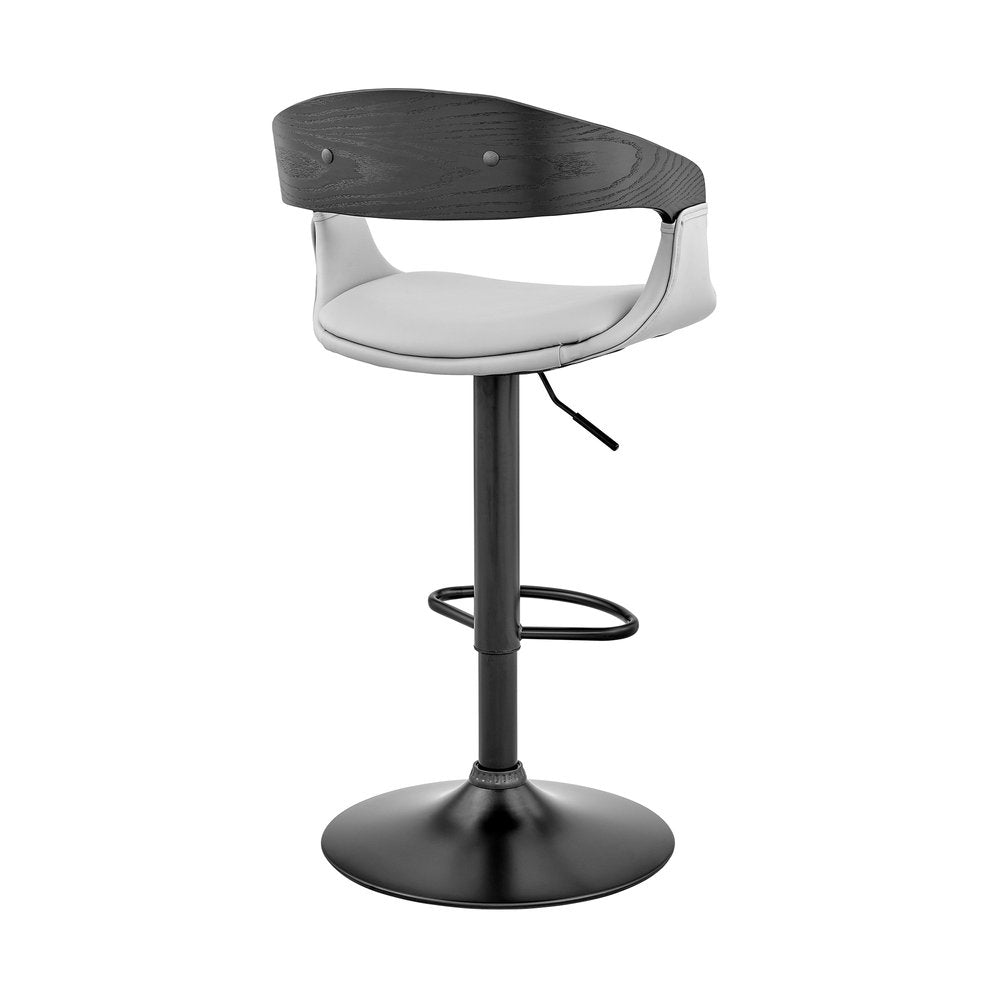 Gray And Black Fabric And Faux Leather And Iron Low Back Adjustable Height Swivel Bar Chair HomeRoots