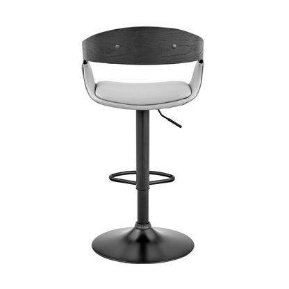Gray And Black Fabric And Faux Leather And Iron Low Back Adjustable Height Swivel Bar Chair HomeRoots