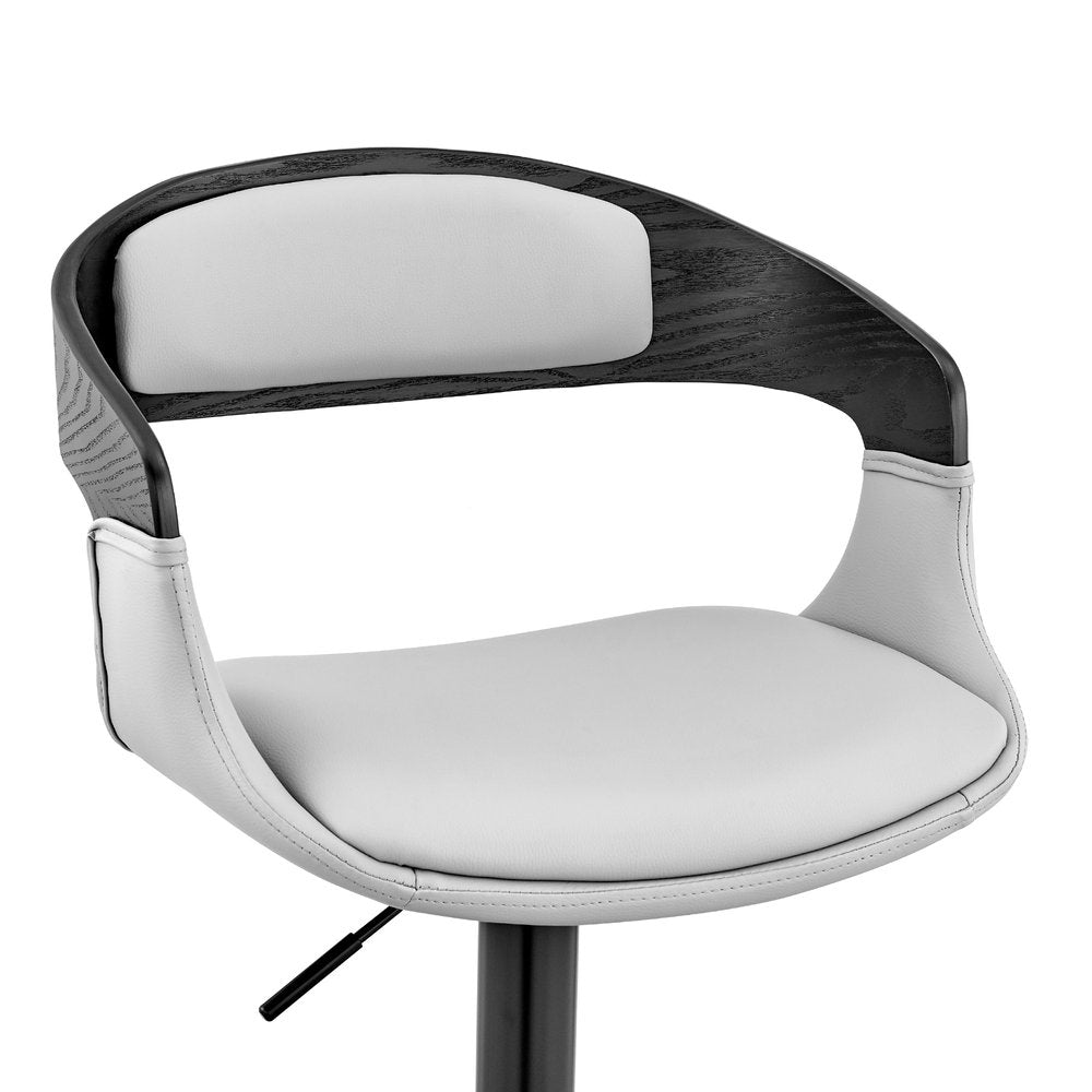 Gray And Black Fabric And Faux Leather And Iron Low Back Adjustable Height Swivel Bar Chair HomeRoots