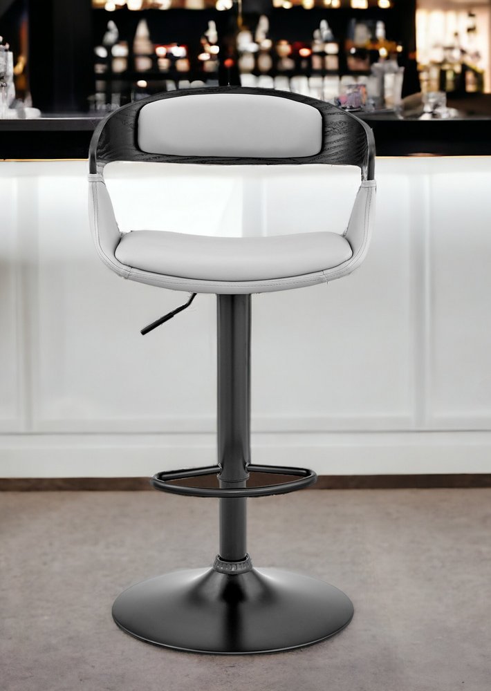 Gray And Black Fabric And Faux Leather And Iron Low Back Adjustable Height Swivel Bar Chair HomeRoots