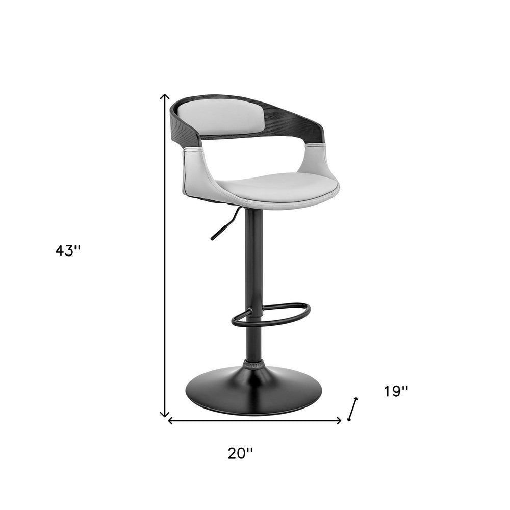 Gray And Black Fabric And Faux Leather And Iron Low Back Adjustable Height Swivel Bar Chair HomeRoots