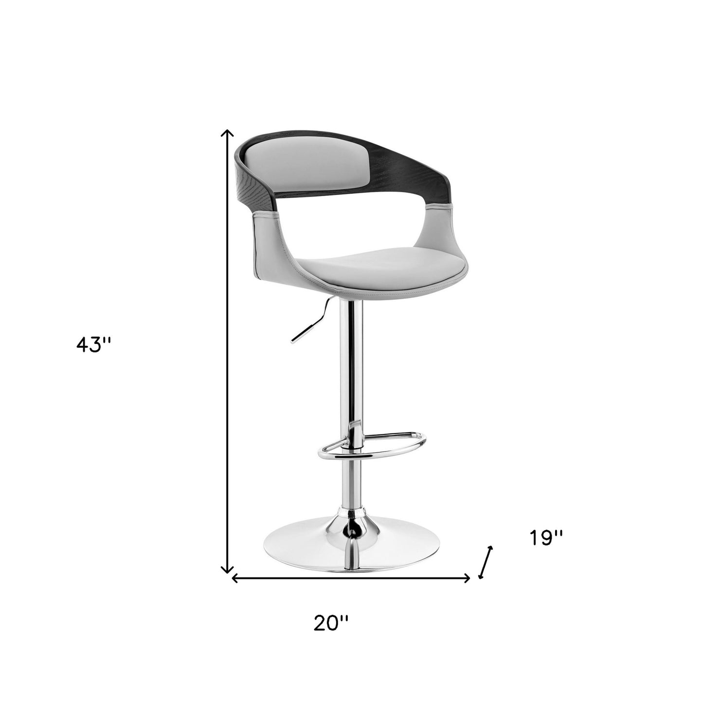 24" Gray And Silver Iron Swivel Low Back Adjustable Height Bar Chair