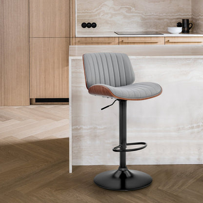 Gray And Black Fabric And Iron Adjustable Height Swivel Bar Chair HomeRoots