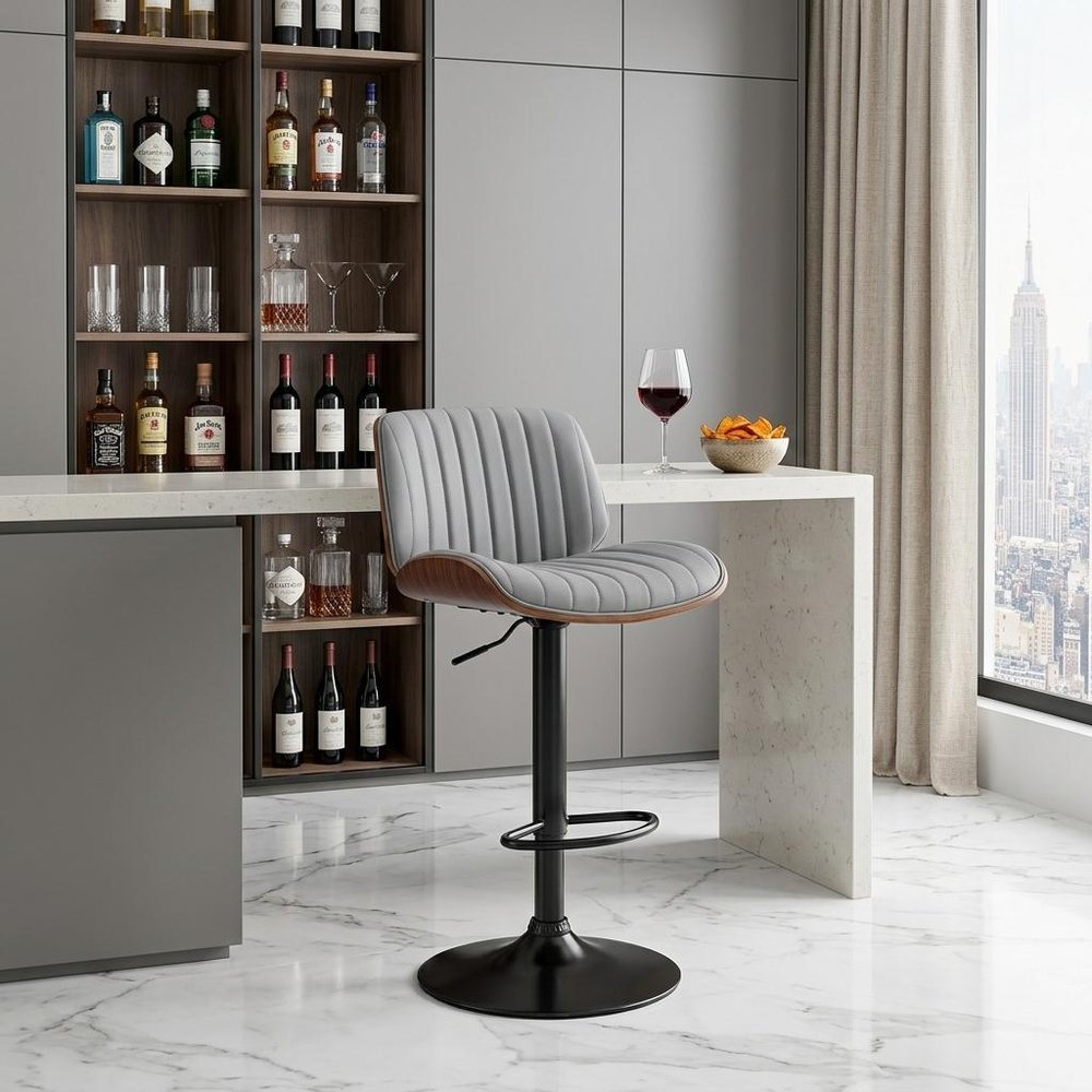 Gray And Black Fabric And Iron Adjustable Height Swivel Bar Chair HomeRoots