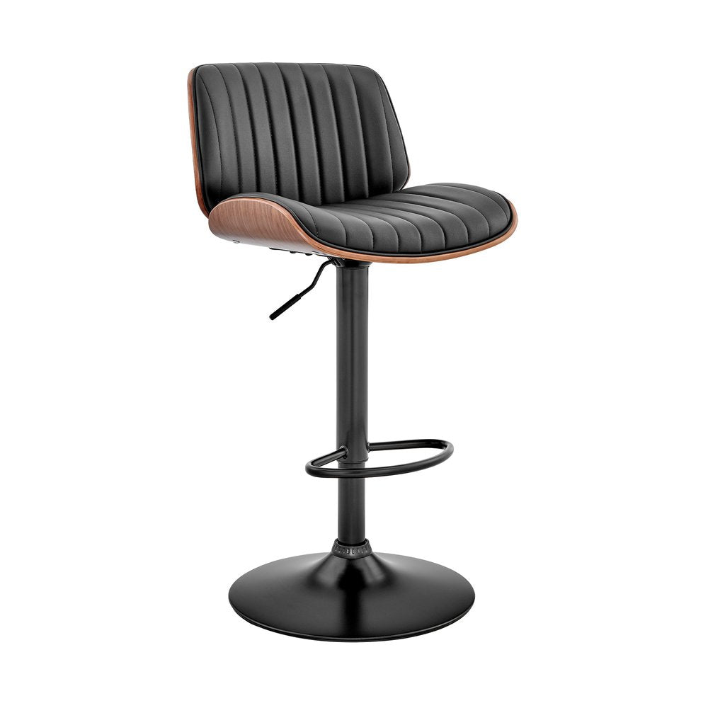 Brown Dark Gray And Black Faux Leather And Iron Adjustable Height Swivel Bar Chair HomeRoots