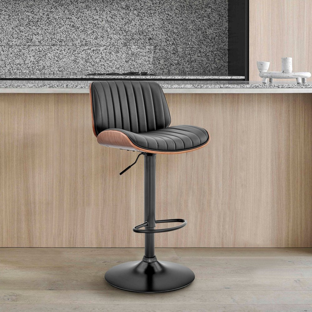 Brown Dark Gray And Black Faux Leather And Iron Adjustable Height Swivel Bar Chair HomeRoots