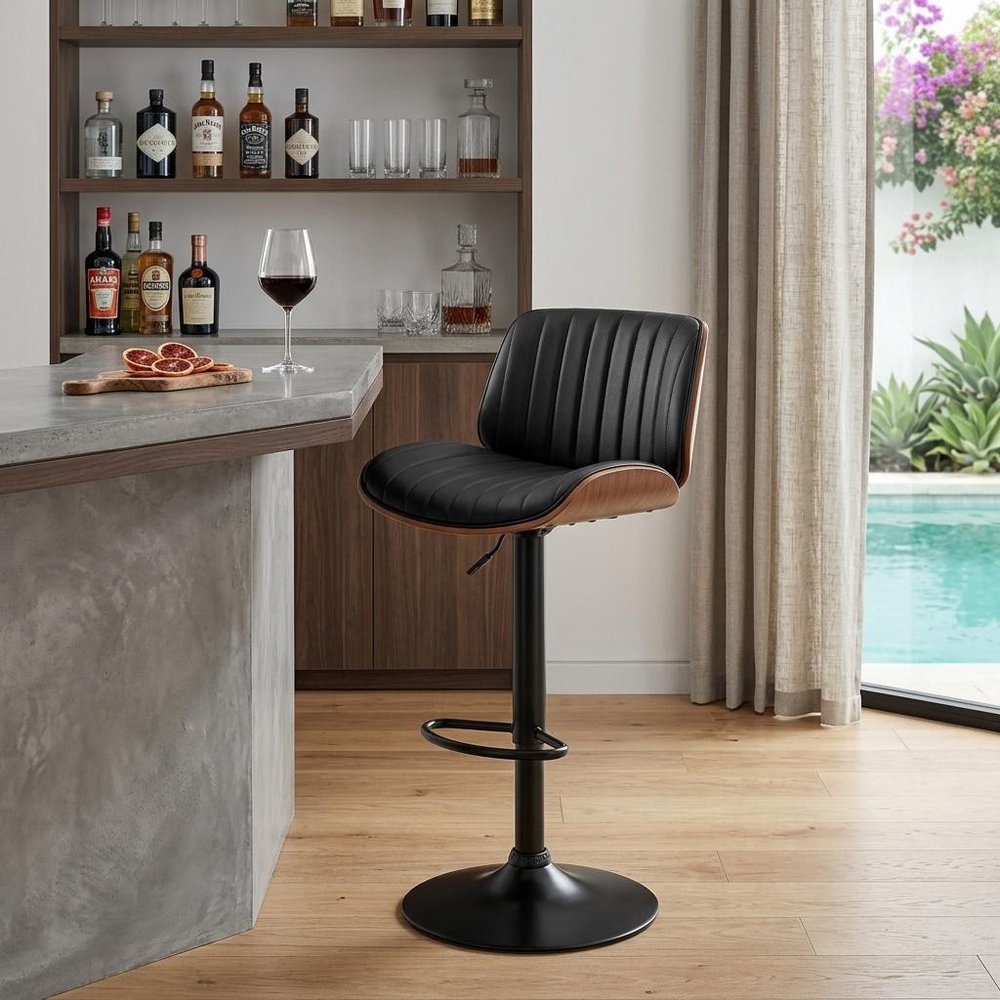 Brown Dark Gray And Black Faux Leather And Iron Adjustable Height Swivel Bar Chair HomeRoots