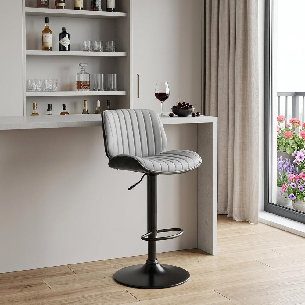 Gray And Black Fabric And Iron Adjustable Height Swivel Bar Chair HomeRoots
