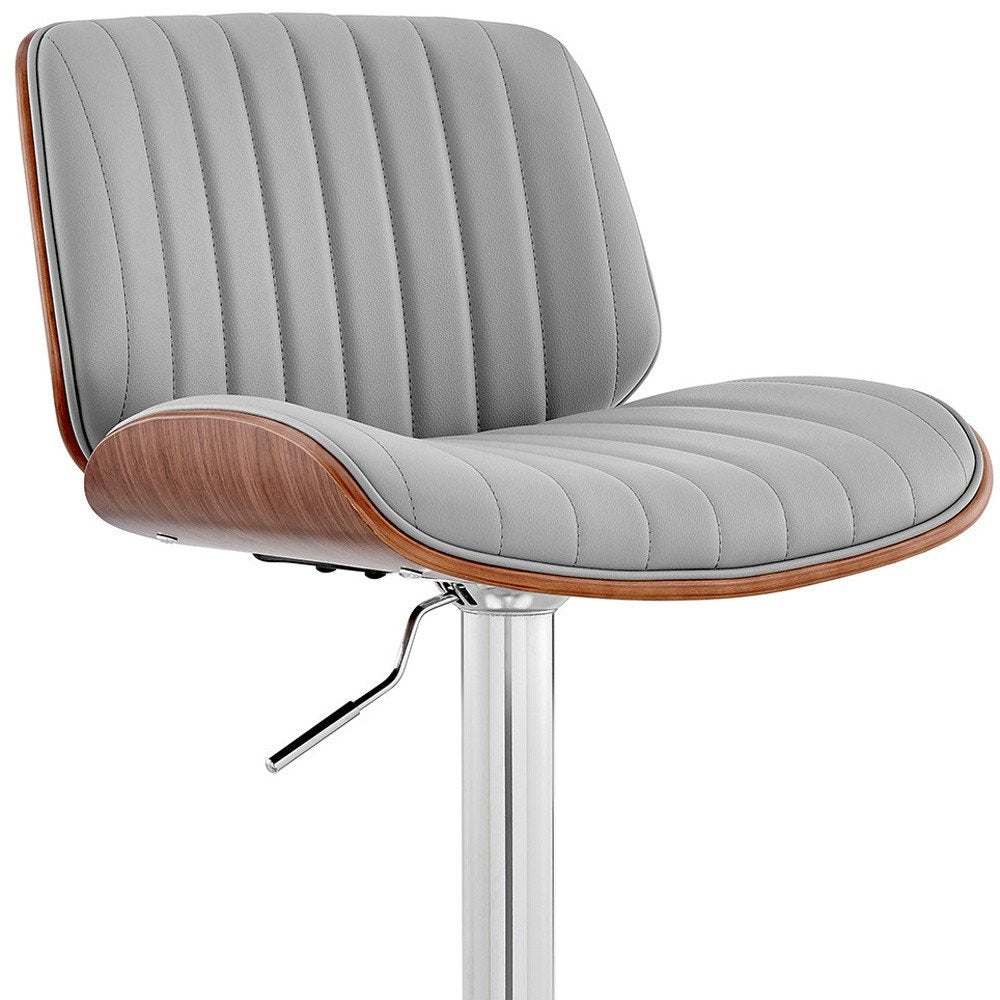 Gray And Silver Fabric And Iron Adjustable Height Swivel Bar Chair HomeRoots
