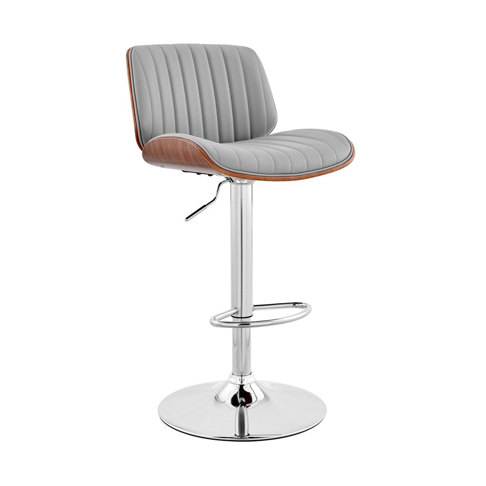 Gray And Silver Fabric And Iron Adjustable Height Swivel Bar Chair HomeRoots