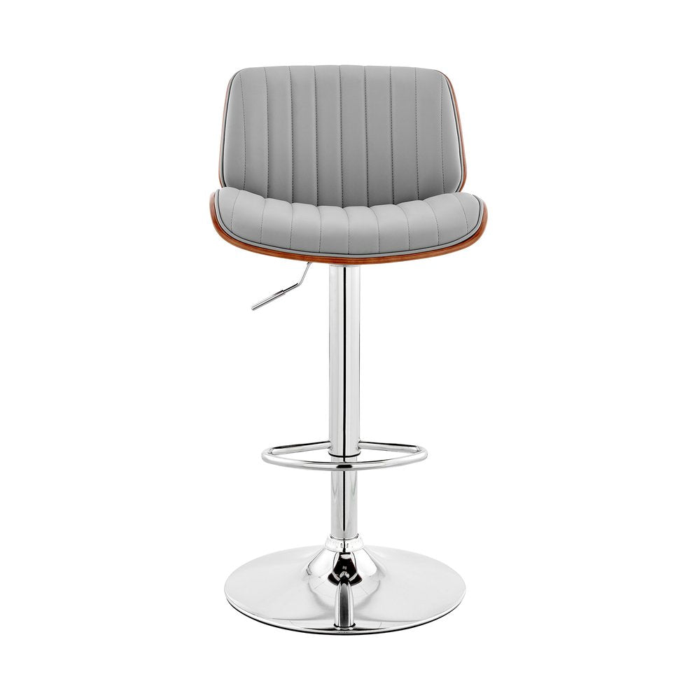 Gray And Silver Fabric And Iron Adjustable Height Swivel Bar Chair HomeRoots