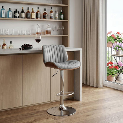 Gray And Silver Fabric And Iron Adjustable Height Swivel Bar Chair HomeRoots