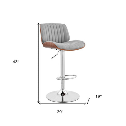 Gray And Silver Fabric And Iron Adjustable Height Swivel Bar Chair HomeRoots