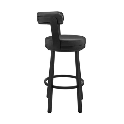 26" Black Fabric And Iron Counter Height Swivel Bar Chair HomeRoots