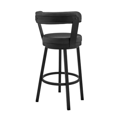 26" Black Fabric And Iron Counter Height Swivel Bar Chair HomeRoots