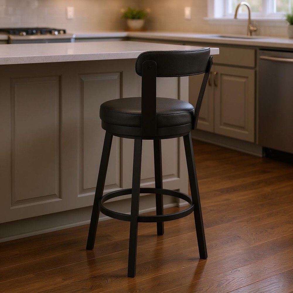 26" Black Fabric And Iron Counter Height Swivel Bar Chair HomeRoots