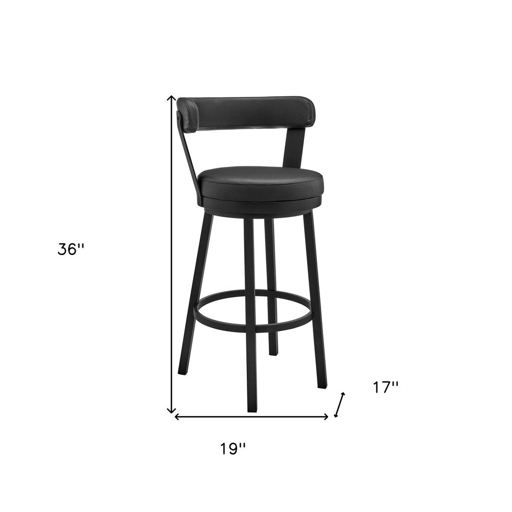 26" Black Fabric And Iron Counter Height Swivel Bar Chair HomeRoots