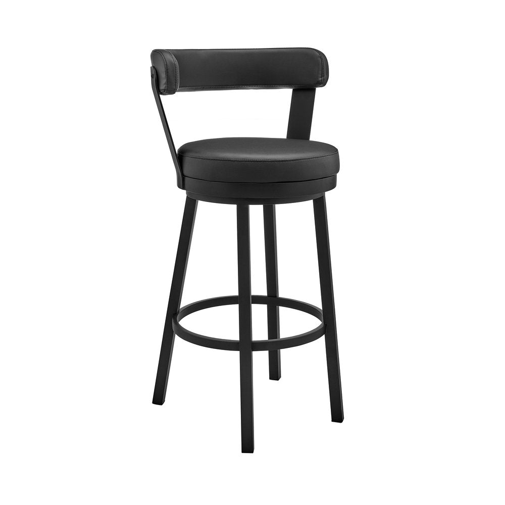 30" Black Faux Leather And Steel Low Back Bar Height Swivel Bar Chair HomeRoots