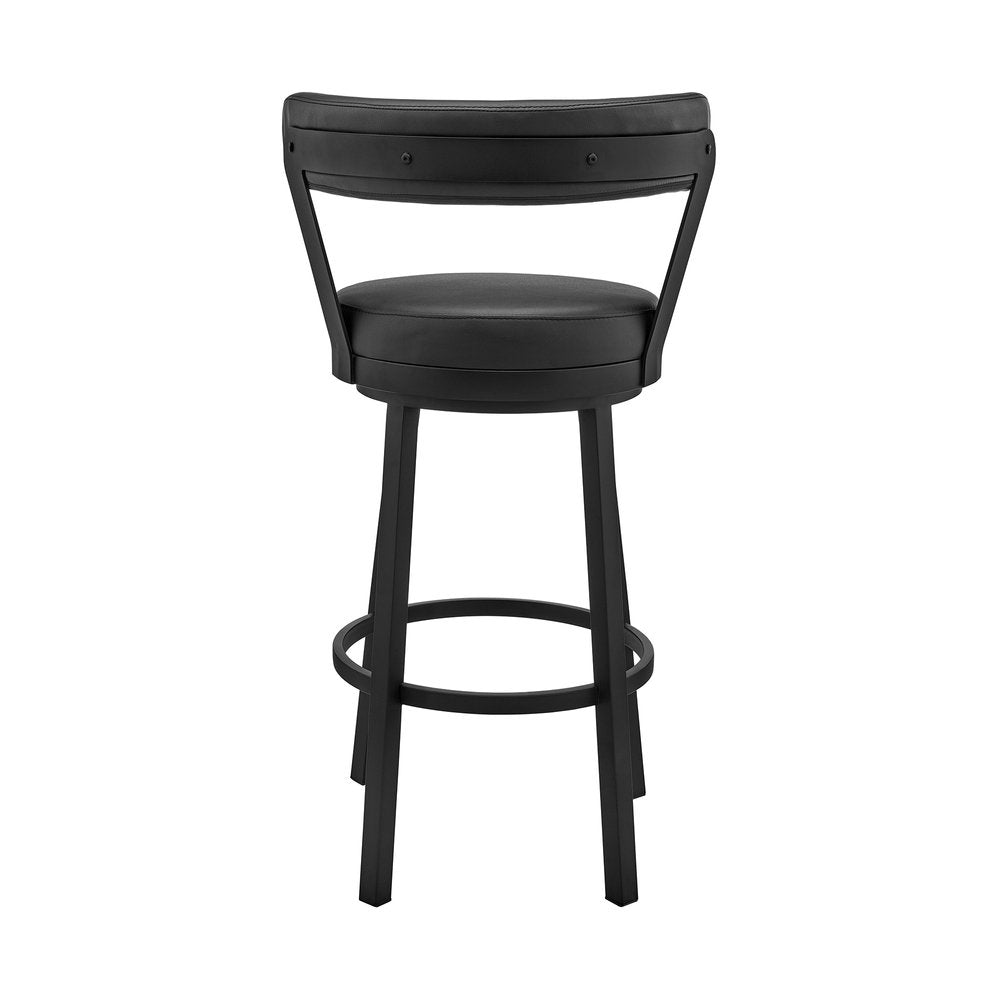 30" Black Faux Leather And Steel Low Back Bar Height Swivel Bar Chair HomeRoots