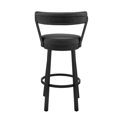 30" Black Faux Leather And Steel Swivel Low Back Bar Height Bar Chair