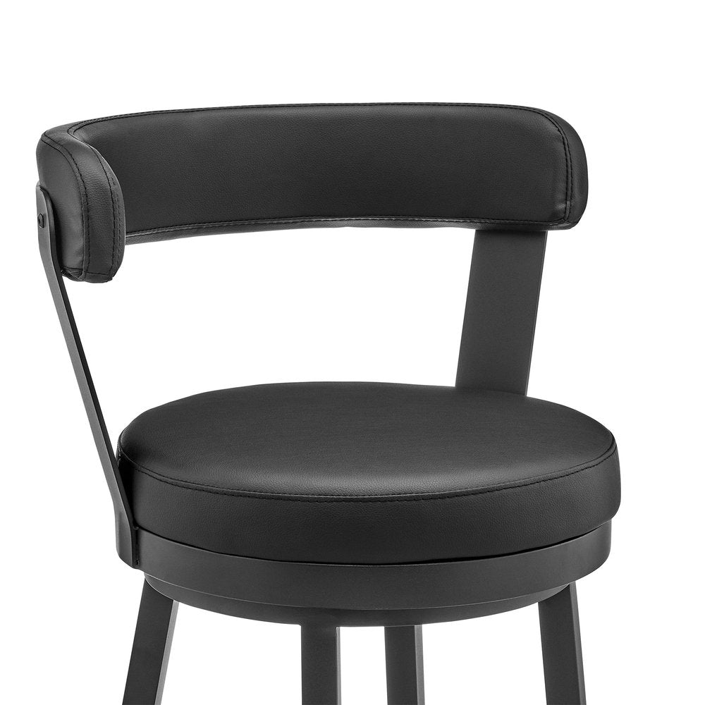 30" Black Faux Leather And Steel Low Back Bar Height Swivel Bar Chair HomeRoots