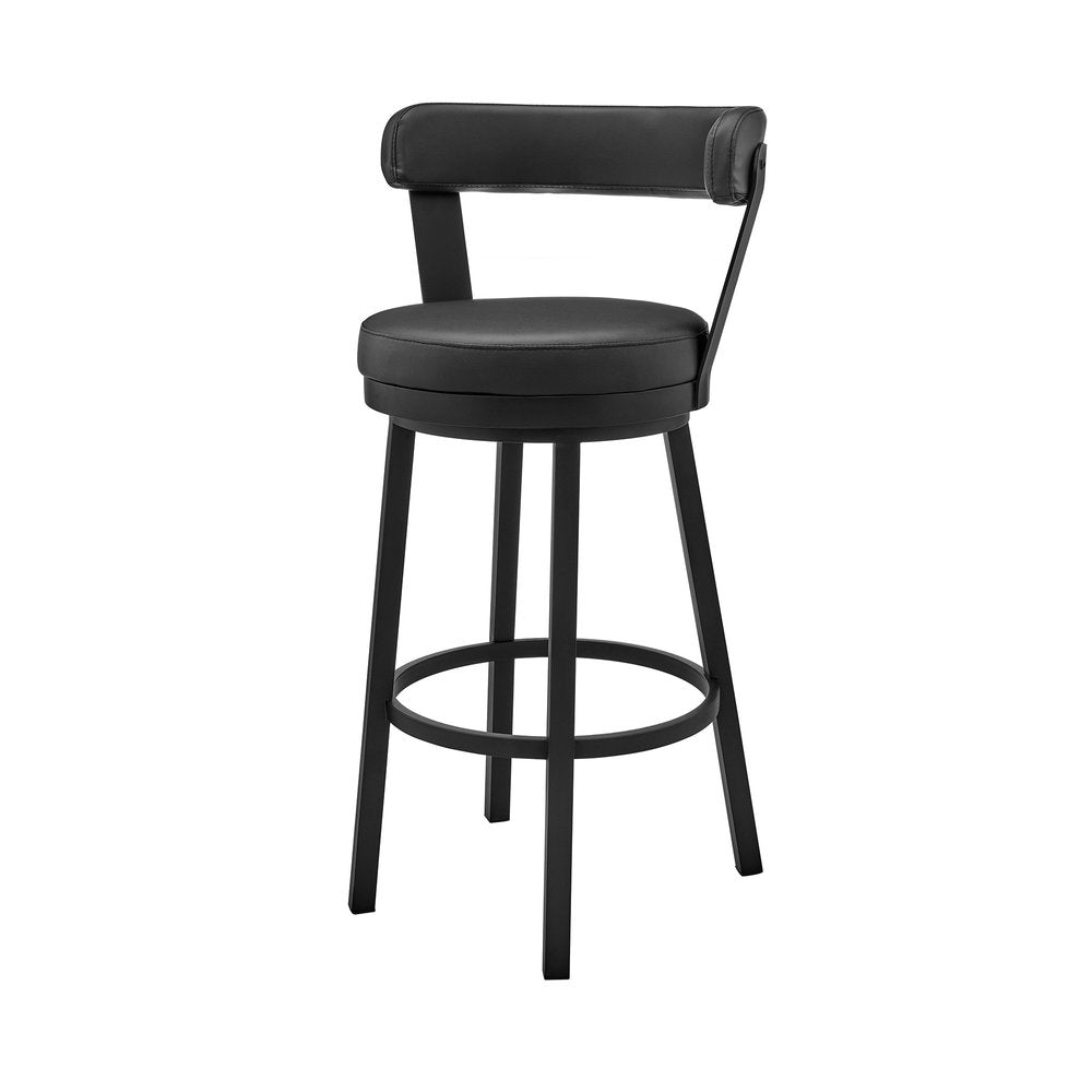 30" Black Faux Leather And Steel Low Back Bar Height Swivel Bar Chair HomeRoots