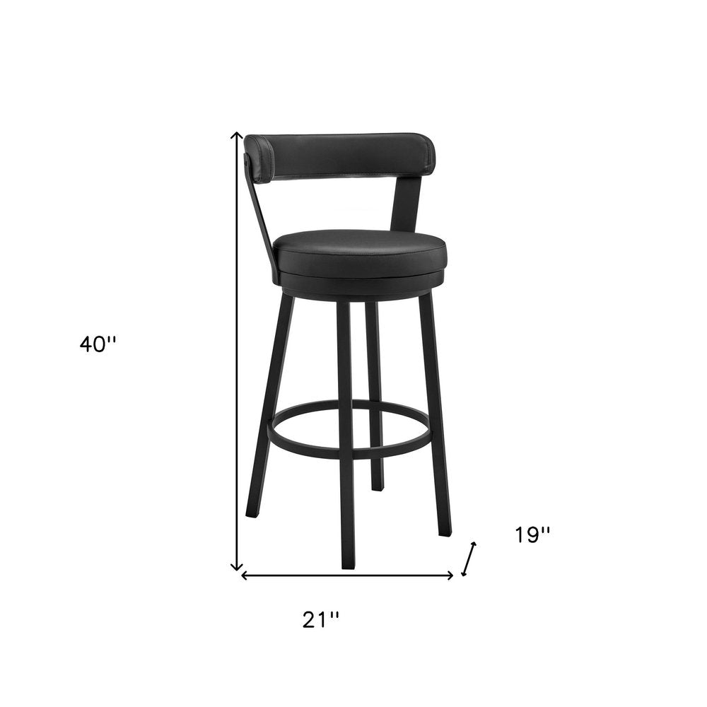 30" Black Faux Leather And Steel Low Back Bar Height Swivel Bar Chair HomeRoots