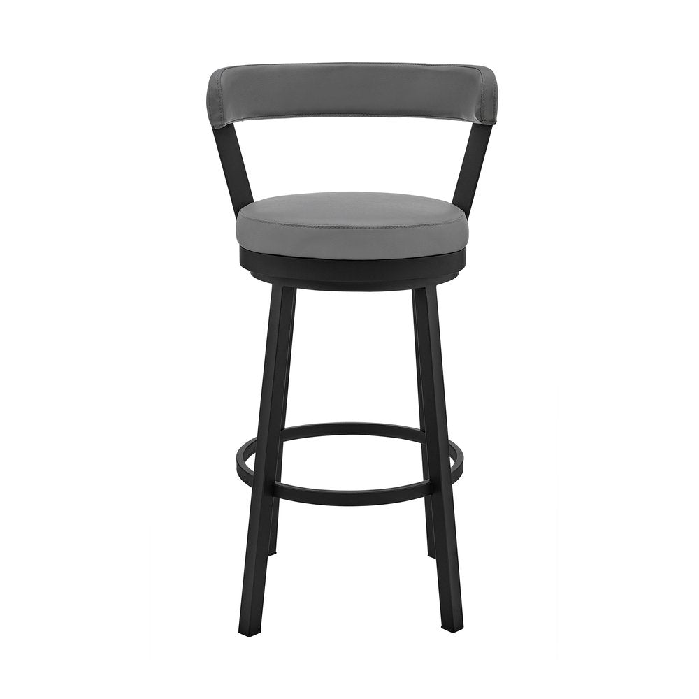 26" Gray And Black Fabric And Iron Counter Height Swivel Bar Chair HomeRoots