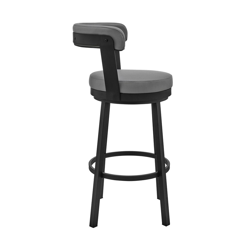 26" Gray And Black Fabric And Iron Counter Height Swivel Bar Chair HomeRoots