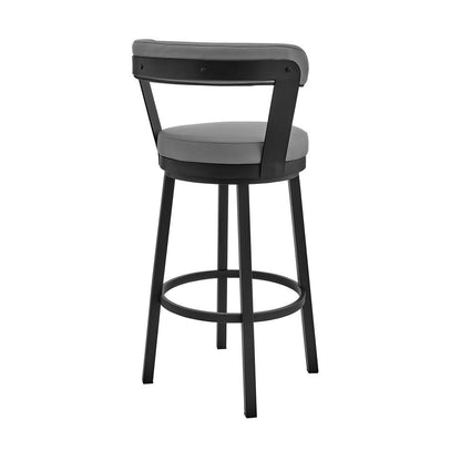 26" Gray And Black Fabric And Iron Counter Height Swivel Bar Chair HomeRoots