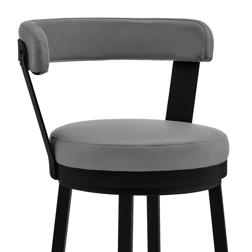 26" Gray And Black Fabric And Iron Counter Height Swivel Bar Chair HomeRoots